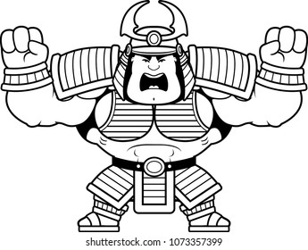 A cartoon illustration of a samurai looking angry.