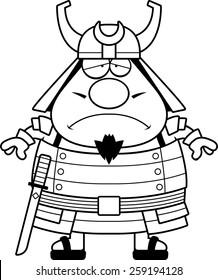 A cartoon illustration of a samurai looking sad.