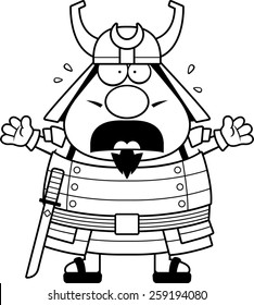 A cartoon illustration of a samurai looking scared.