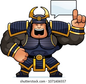 A cartoon illustration of a samurai talking.