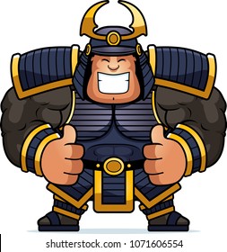 A cartoon illustration of a samurai with thumbs up.