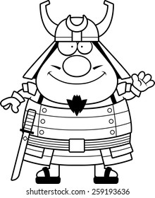 A cartoon illustration of a samurai waving.