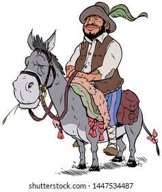 Cartoon-Illustration von Sancho Panza einzeln auf weißem Hintergrund.