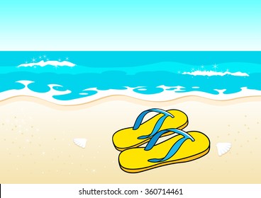 Cartoon illustration of sandals on beach