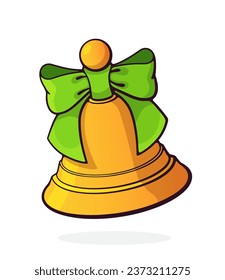 Cartoon illustration of Santa Claus Bell with Ribbon. Hand Drawn vector illustration with outline. Isolated on white background
