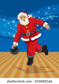 Cartoon illustration of Santa Claus Bowling