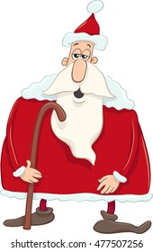 Cartoon Illustration of Santa Claus with Cane on Christmas Time