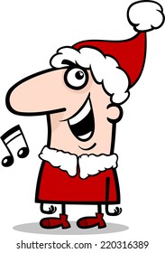 Cartoon Illustration of Santa Claus Character Singing Christmas Carol