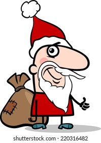 Cartoon Illustration of Santa Claus Character with Sack of Christmas Presents