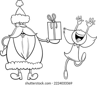 Cartoon-Illustration des Charakters des Weihnachtsmannes mit Geschenk an das kleine Mädchen zu Weihnachtszeit