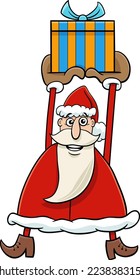 Cartoon illustration of Santa Claus character with Christmas gift