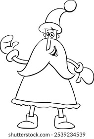 Cartoon illustration of Santa Claus character on Christmas Time coloring page