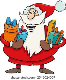 Cartoon illustration of Santa Claus character with Presents on Christmas time