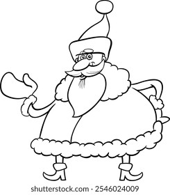 Ilustración de dibujos animados del personaje de Santa Claus en la página para colorear de Navidades