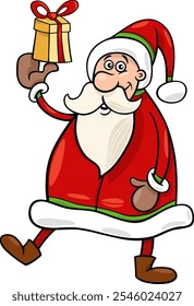Cartoon illustration of Santa Claus character with Christmas gift