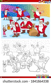 Cartoon Illustration von Charakteren des Weihnachtsmanns auf der Seite des Weihnachtsbundes