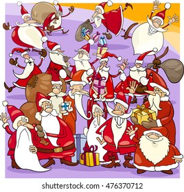 Cartoon Illustration of Santa Claus Characters Big Group on Christmas Time