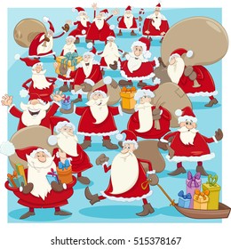 Cartoon Illustration of Santa Claus Characters Group on Christmas Time