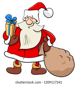 Cartoon Illustration of Santa Claus Christmas Character with Presents