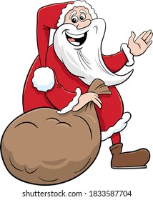 Cartoon Illustration of Santa Claus Christmas Character with Sack of Presents