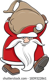 Cartoon illustration of Santa Claus Christmas character carrying the sack of presents