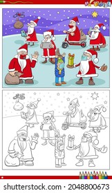 Cartoon-Illustration von Weihnachtsmannschaften Weihnachtsmannschaft Gruppe Farbbuchseite