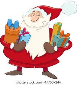 Cartoon Illustration of Santa Claus with Christmas Presents