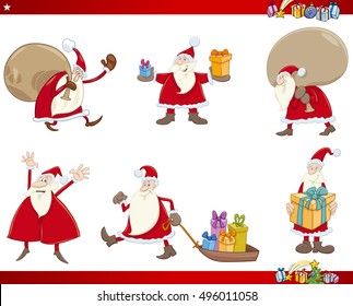 Cartoon Illustration of Santa Claus Christmas Characters Set