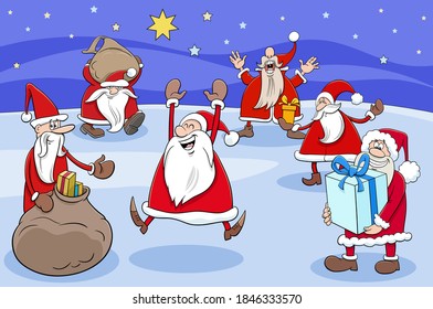 Cartoon Illustration of Santa Claus Comic Characters Group on Christmas Time