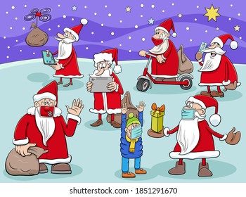 Cartoon Illustration of Santa Claus Comic Characters Group on Christmas Time