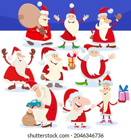 Cartoon illustration of Santa Claus comic characters on Christmas time