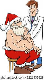 Cartoon illustration of Santa Claus at the doctor examination