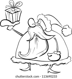 Cartoon Illustration of Santa Claus or Father Christmas or Papa Noel with Special Present for Coloring Book or Page