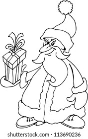 Cartoon Illustration of Santa Claus or Father Christmas or Papa Noel with Present for Coloring Book or Page