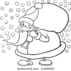 Cartoon Illustration of Santa Claus or Father Christmas or Papa Noel with Sack of Presents for Coloring Book or Page