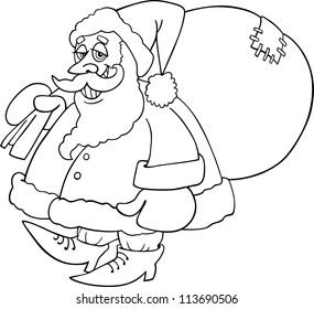 Cartoon Illustration of Santa Claus or Father Christmas or Papa Noel with Sack of Presents for Coloring Book or Page