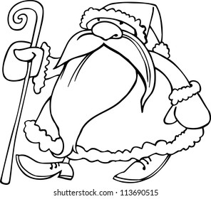 Cartoon Illustration of Santa Claus or Father Christmas or Papa Noel with Cane of Presents for Coloring Book or Page