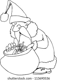 Cartoon Illustration of Santa Claus or Father Christmas or Papa Noel with Sack of Presents for Coloring Book or Page