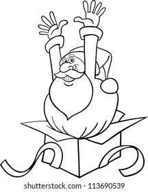 Cartoon Illustration of Santa Claus or Father Christmas or Papa Noel in Gift Box for Coloring Book or Page