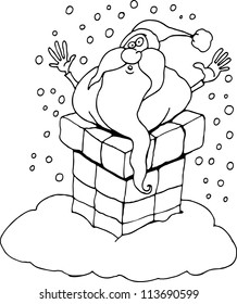 Cartoon Illustration of Santa Claus or Father Christmas or Papa Noel Stucked in Chimney for Coloring Book or Page