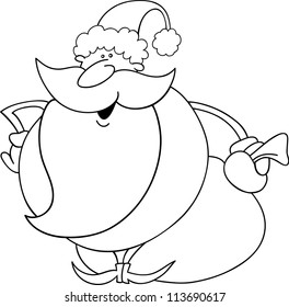 Cartoon Illustration of Santa Claus or Father Christmas or Papa Noel with Sack of Presents for Coloring Book or Page