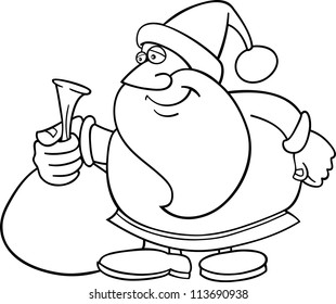 Cartoon Illustration of Santa Claus or Father Christmas or Papa Noel with Sack of Presents for Coloring Book or Page