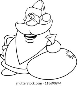 Cartoon Illustration of Santa Claus or Father Christmas or Papa Noel with Sack of Presents for Coloring Book or Page