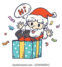 Cartoon illustration of Santa Claus in a gift box. These cute cartoon file are perfect for T-shirts, phone cases, bags, mugs, stickers, tumblers.