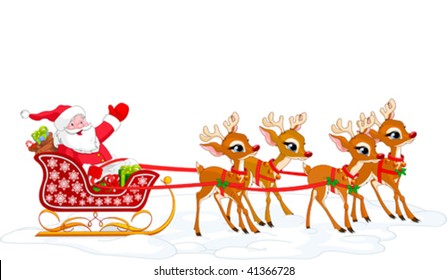 Cartoon illustration of Santa Claus in his sleigh. Layered file for easier editing.