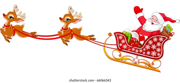 Cartoon illustration of Santa Claus in his sleigh