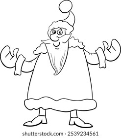 Cartoon illustration of Santa Claus on Christmas time coloring page