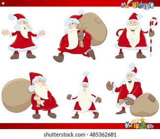 Cartoon Illustration of Santa Claus on Christmas Time Characters Set