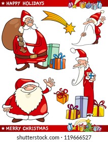 Cartoon Illustration of Santa Claus or Papa Noel, Presents, Star and other Christmas Themes set