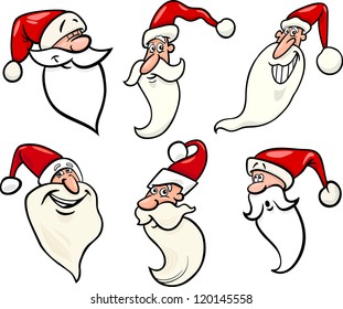 Cartoon Illustration of Santa Claus or Papa Noel or Father Christmas Happy Faces Icons Set